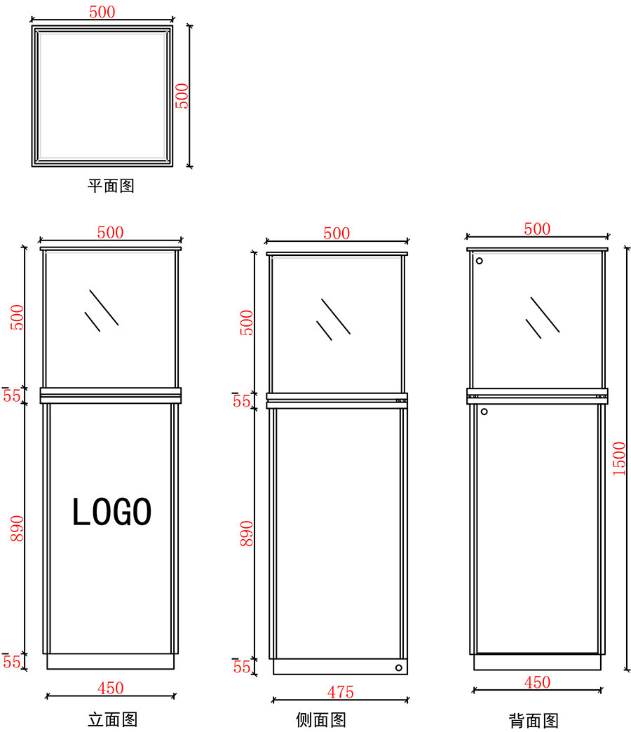 1.5米全玻璃立柜